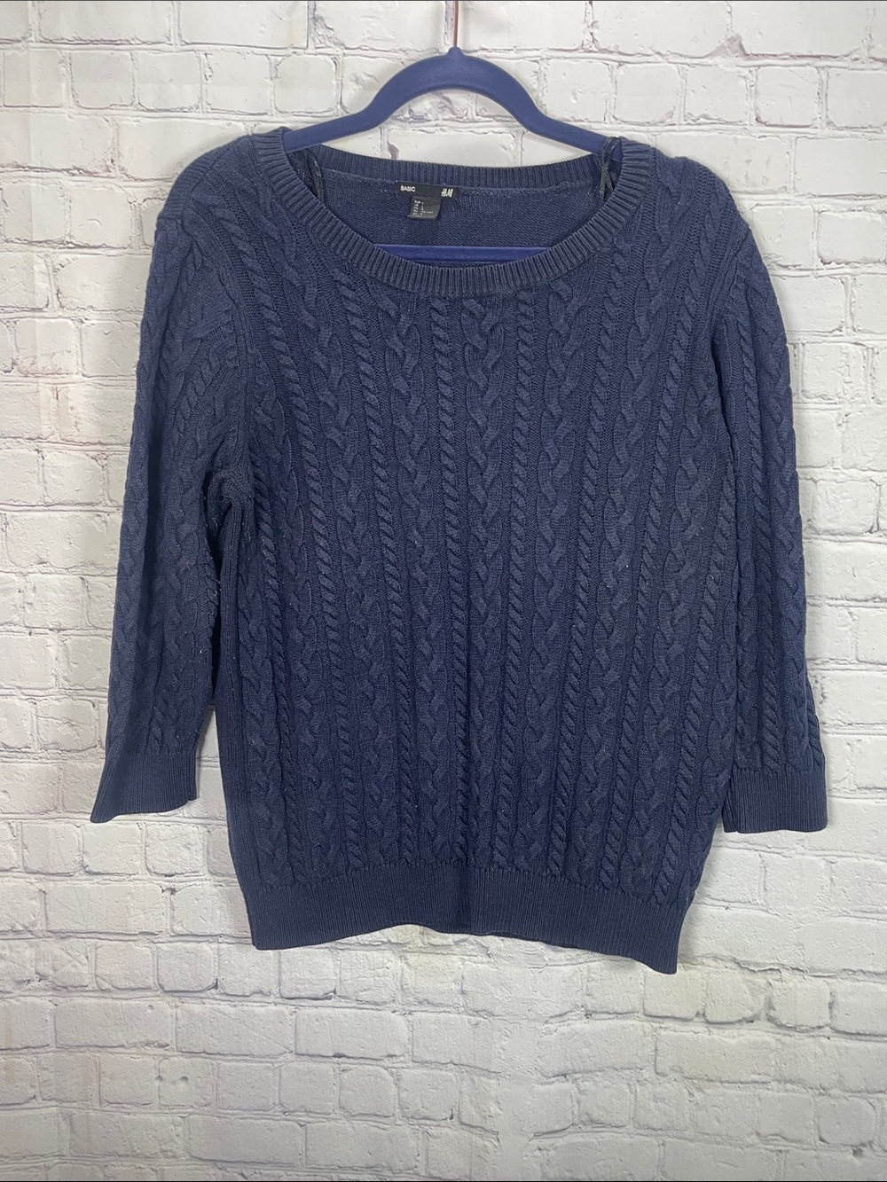 H&M Deep Blue Cable Crewneck Sweater